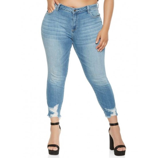 2XL-7XL Plus size  High Quality Big Hip Sexy Girls Chic Shredded Jeans