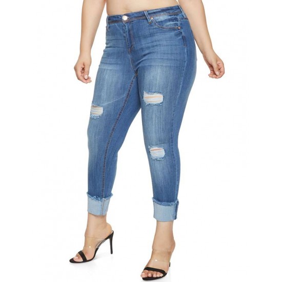 2XL-7XL Plus size  High Quality Big Hip Sexy Girls Chic Shredded Jeans