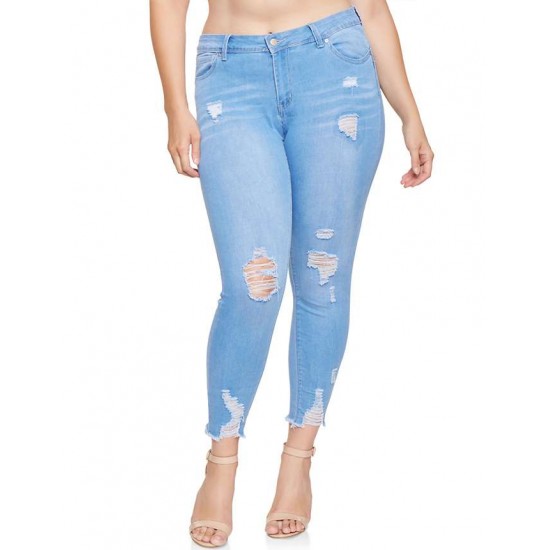 2XL-7XL Plus size  High Quality Big Hip Sexy Girls Chic Shredded Jeans