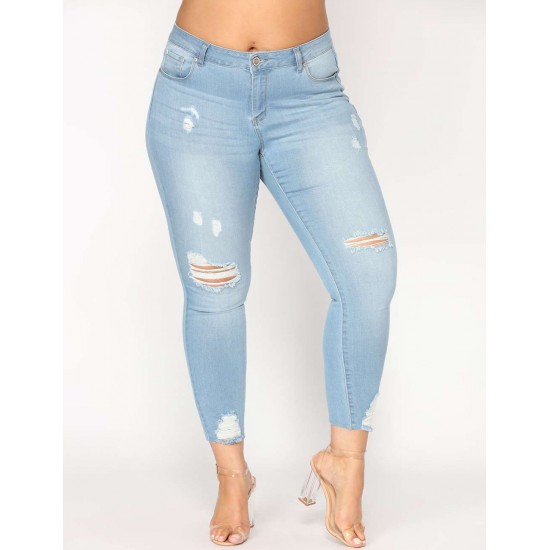 2XL-7XL Plus size  High Quality Big Hip Sexy Girls Chic Shredded Jeans