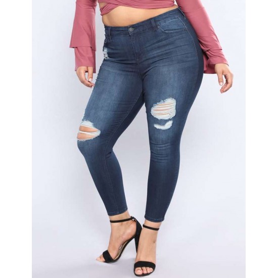 2XL-7XL Plus size  High Quality Big Hip Sexy Girls Chic Shredded Jeans