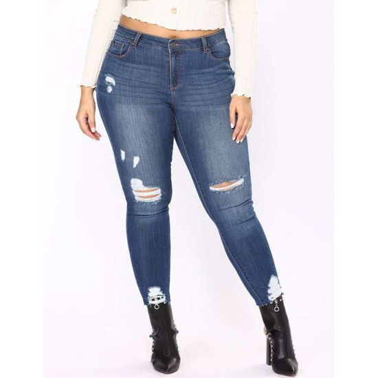 2XL-7XL Plus size  High Quality Big Hip Sexy Girls Chic Shredded Jeans