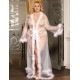 Plus Size Queen White Robe Perspective Sheer Sleepwear With Fur 