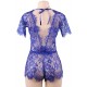 Plus Size Blue Eyelashes Lace Open-chest Teddy