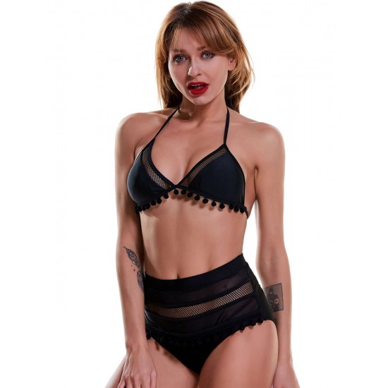 Lovely Girl Style Black Fringe Bikini