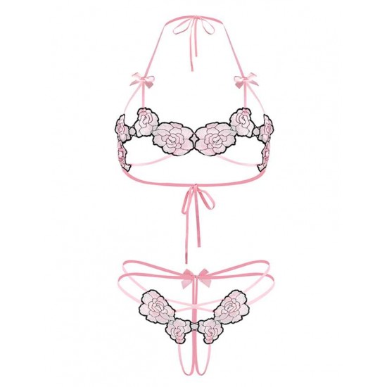 Sexy Flower Embroidery Fashion Bra Set