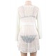 Long Sleeve White Knitted Handmade Crochet Hollow Beach Dress 