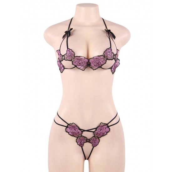 Sexy Flower Embroidery Fashion Bra Set