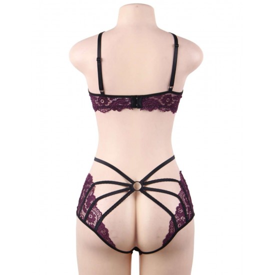 Plus Size Fashion Sexy Lace Stitching Cross Straps Sexy Bra Set