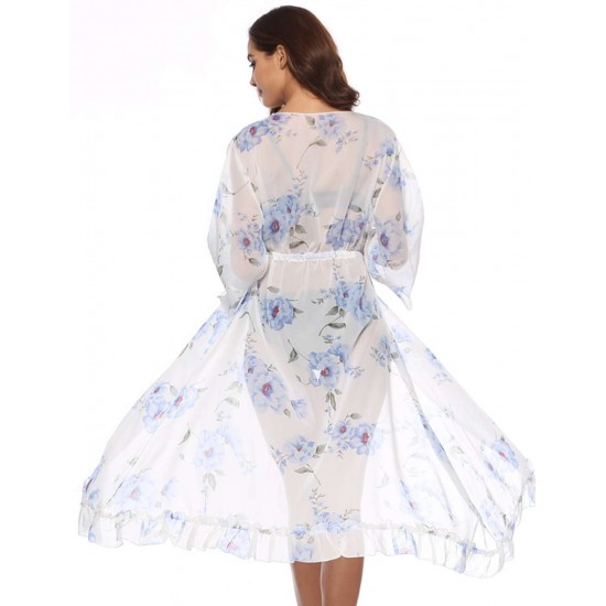 Chiffon Floral Long Cardigan Beach Gown