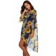 Sunflower Print Sexy Sheer Chiffon Cardigan Beach Cover Up