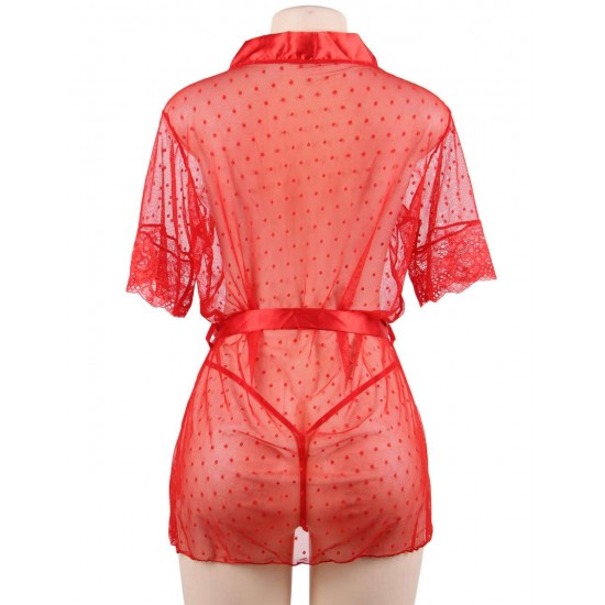 Red Sexy Lace Transparent Pajamas Underwear Set