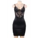 Sexy Black Lace Fitted Low Back Satin Club Party Bodycon Dress