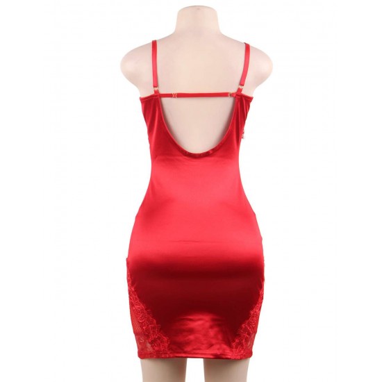 Sexy Rose Lace Fitted Low Back Satin Club Party Bodycon Dress