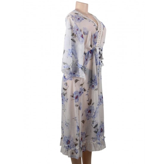 Chiffon Floral Long Cardigan Beach Gown